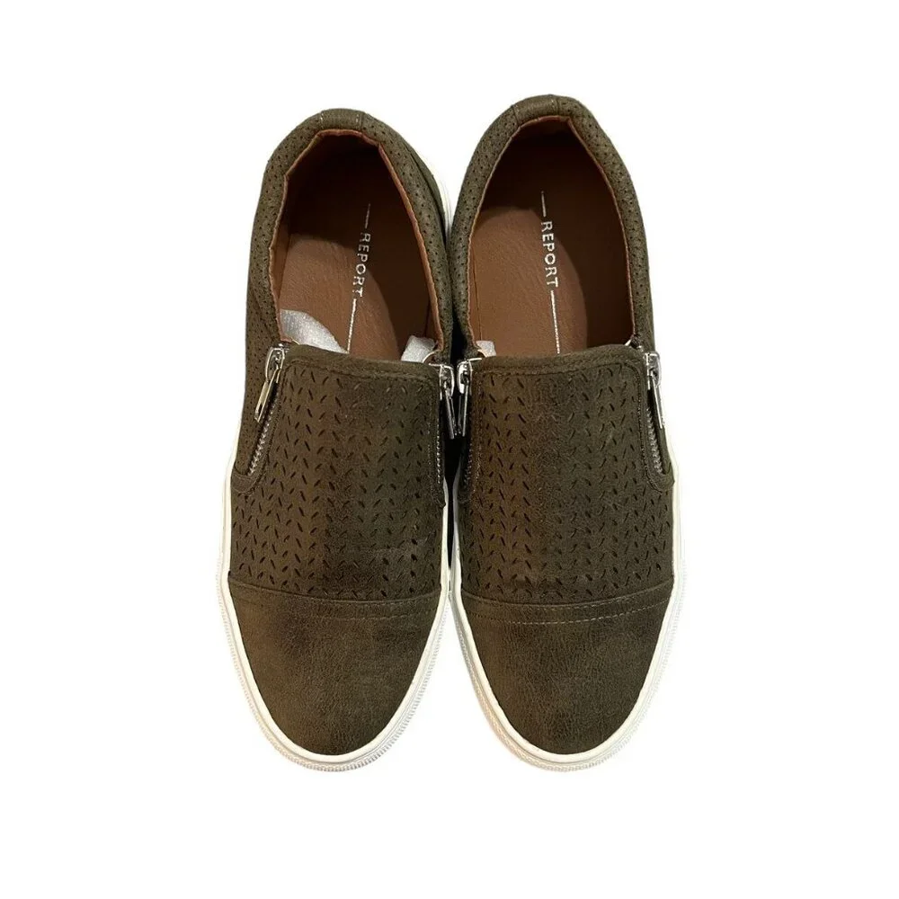 NEW Report Sz 7 Women's Brown Leather Slip On Sneakers